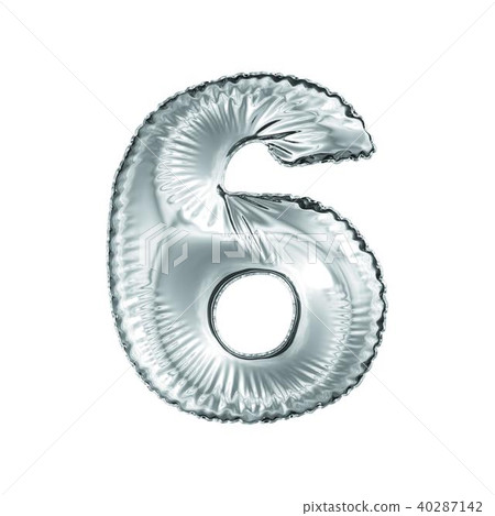 Number 6 six made of silver balloon isolated on a white background. 40287142