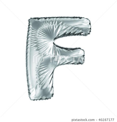 Silver letter F made of inflatable balloon isolated on white background. 40287177