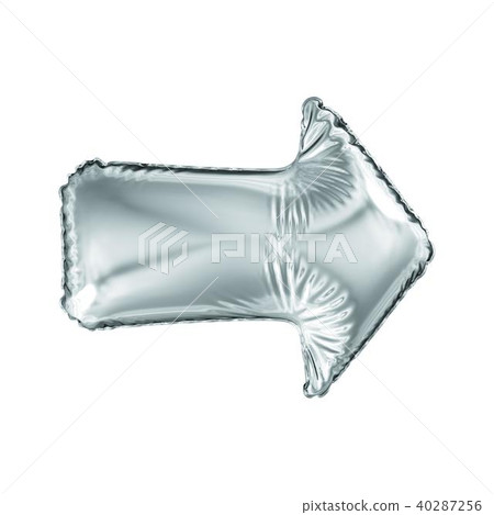 Silver arrow icon made of inflatable balloon isolated on white background. 40287256