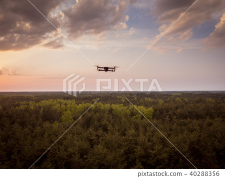 drone flying in the air over summer forest drone flying in the air over summer forest 40288356