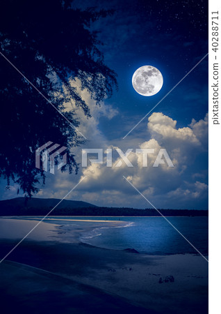 Landscape of night sky with full moon on seascape. 40288711