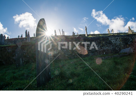 Strong sunlight poured into the church standing on the hill In the city outside the UK Strong sunlight poured into the church standing on the hill In the city outside the UK 40290241