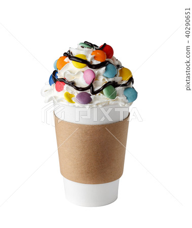 Coffee drink with whipped cream in paper cup Coffee drink with whipped cream in paper cup 40290651
