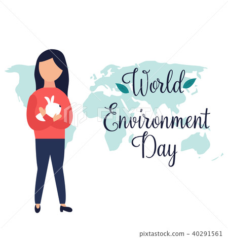 Poster World Environment Day. Girl holding rabbit Poster World Environment Day. Girl holding rabbit 40291561