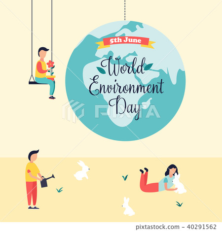 Poster World Environment Day with globe and people Poster World Environment Day with globe and people 40291562