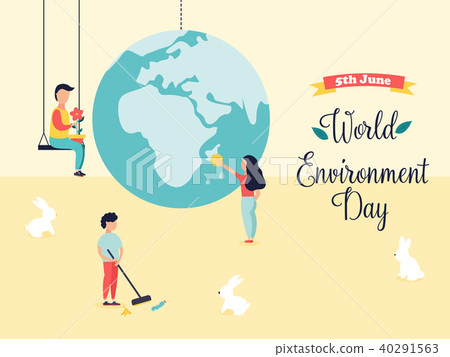 Poster World Environment Day with globe and people Poster World Environment Day with globe and people 40291563