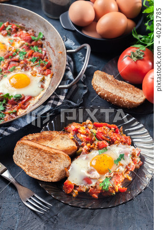 Portion of shakshuka on a plate Portion of shakshuka on a plate 40291785