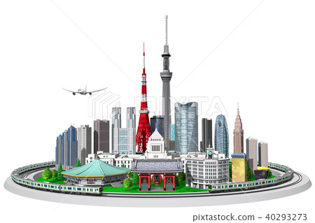 都市風景，東京，Yamanote線白色背景 40293273