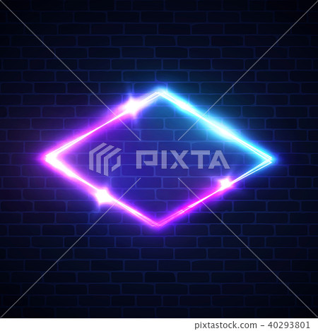 Night club neon light rhomb on brick texture. 3d lozenge sign with neon effect. Techno rhombus Night club neon light rhomb on brick texture. 3d lozenge sign with neon effect. Techno rhombus 40293801