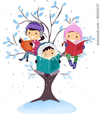 Stickman Kids Winter Tree Books Illustration Stickman Kids Winter Tree Books Illustration 40294147