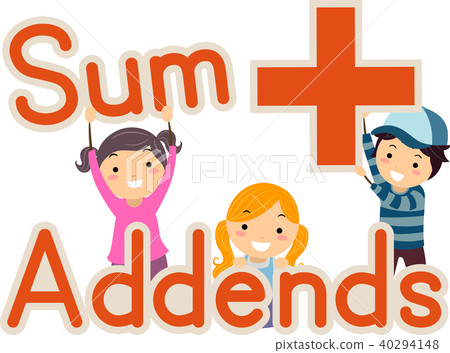 Stickman Kids Addition Equation Terms Illustration 40294148
