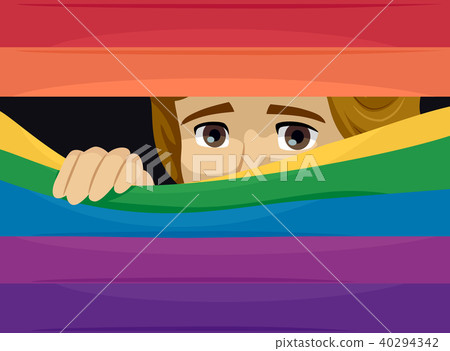 Gay Peek Rainbow Flag Afraid Illustration 40294342