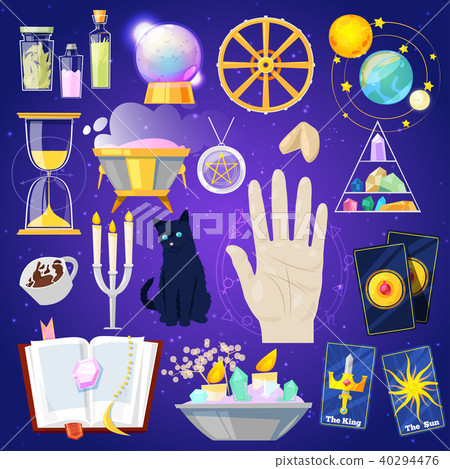 Fortune telling vector fortune-telling or fortunate magic of magician with cards and candles 40294476