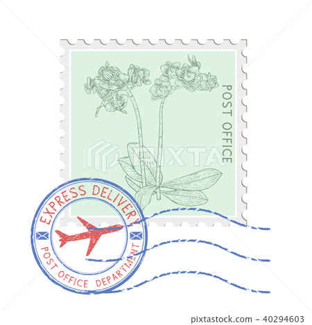 Postal stamp with flower and blue round postmark 40294603