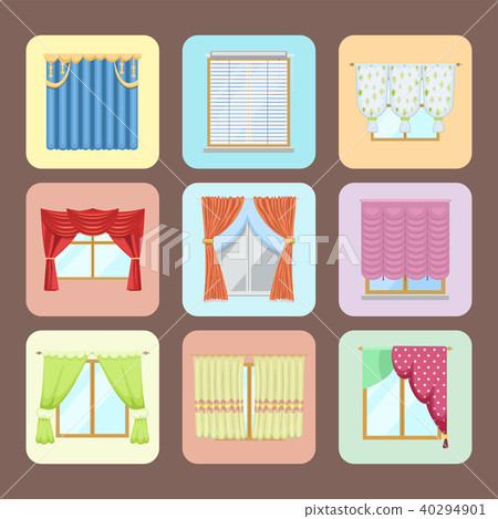 Window curtains and room blinds jalousie for house or creative home interior vector illustration. 40294901