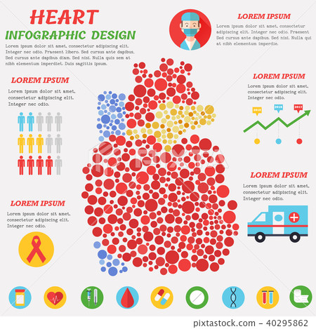 Heart infographic poster with symbols, text and... - Stock Illustration ...