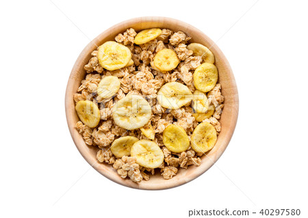 Close up top view granola in the bowl on isolated 40297580