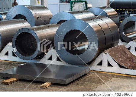 Stock with rolls of sheet steel in industrial plant Stock with rolls of sheet steel in industrial plant 40299602