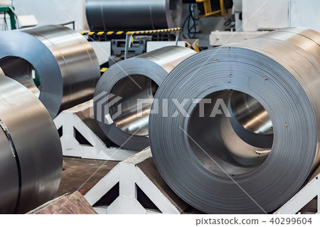 Stock with rolls of sheet steel in industrial plant Stock with rolls of sheet steel in industrial plant 40299604