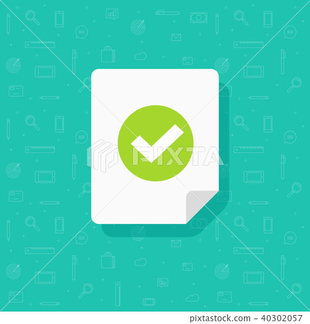 Document and checkmark vector icon, flat cartoon paper doc page with approved tick sign, folded Document and checkmark vector icon, flat cartoon paper doc page with approved tick sign, folded 40302057