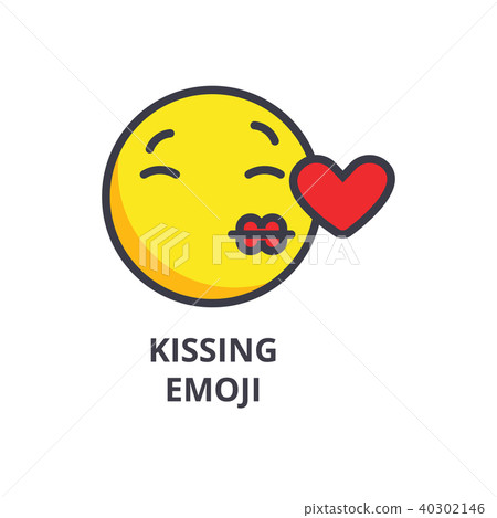 kissing emoji vector line icon, sign, illustration on background, editable strokes 40302146