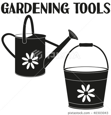 Black and white garden watering silhouette set. 40303043