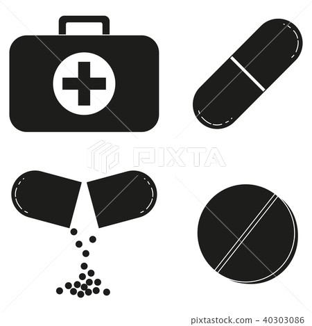 Black and white first aid kit content set - Stock Illustration ...