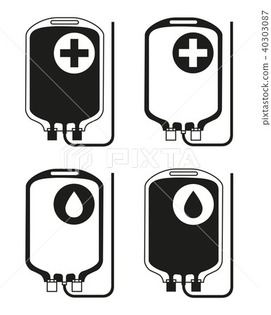 Black and white blood donation bag silhouette set 40303087