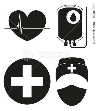 Black and white blood donation silhouette icon set 40303088
