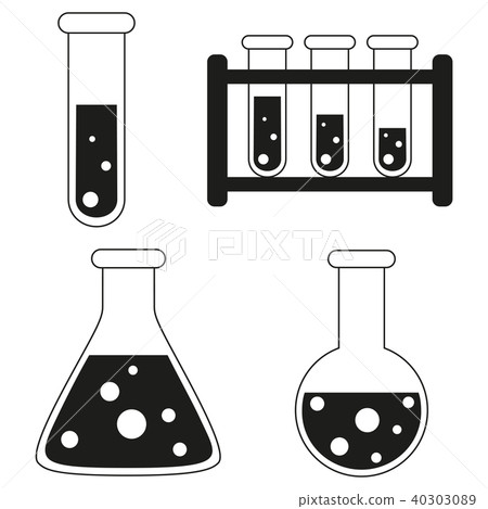 Black and white science test tube silhouette set 40303089