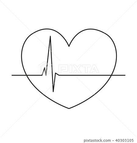 Line art black and white healthy heart cardiogram 40303105