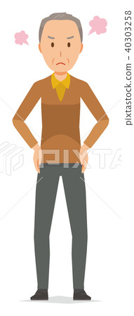 一位穿棕色衣服的老人很生氣 40303258