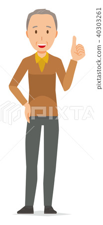 一位穿著棕色衣服的老人正在做一個好兆頭 40303261