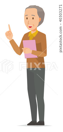 棕色衣服的一位老人指向與文件 40303271