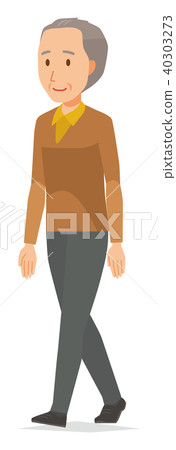 一個穿棕色衣服的老人走路 40303273