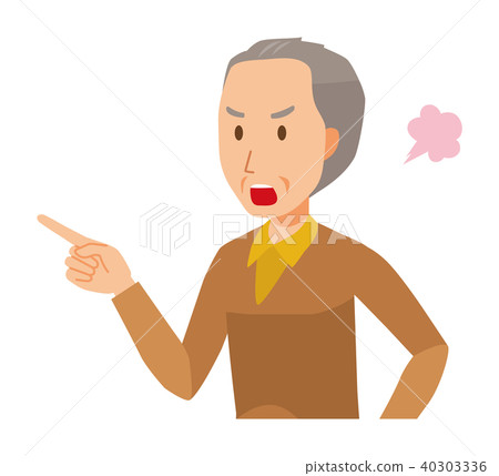 一位穿棕色衣服的老人生氣,指著一根手指 一位穿棕色衣服的老人生氣,指著一根手指 40303336