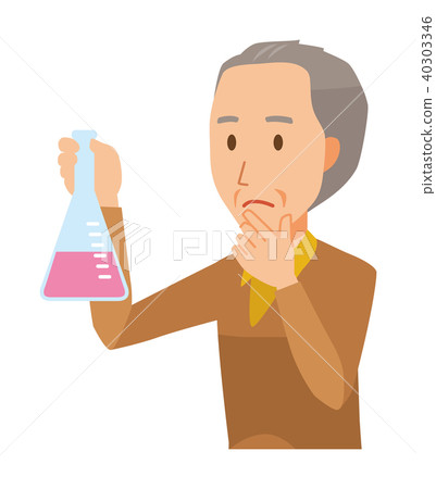 An elderly man in brown clothes has an Erlenmeyer flask An elderly man in brown clothes has an Erlenmeyer flask 40303346