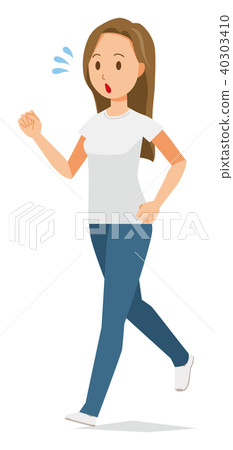 Young woman with long hair is running 40303410