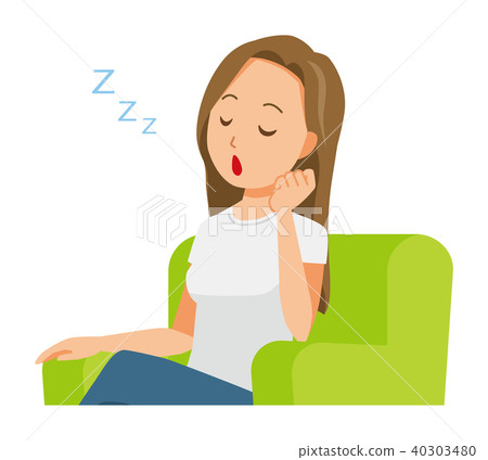 Young woman with long hair sitting on the sofa and sleeping Young woman with long hair sitting on the sofa and sleeping 40303480