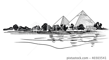 Egyptian Pyramids landscape. Travel skyline view Egyptian Pyramids landscape. Travel skyline view 40303541