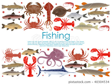 Vector seafood fishing poster of fresh fish 40304534
