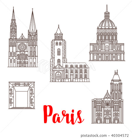 Paris travel landmarks vector buildings line icons Paris travel landmarks vector buildings line icons 40304572