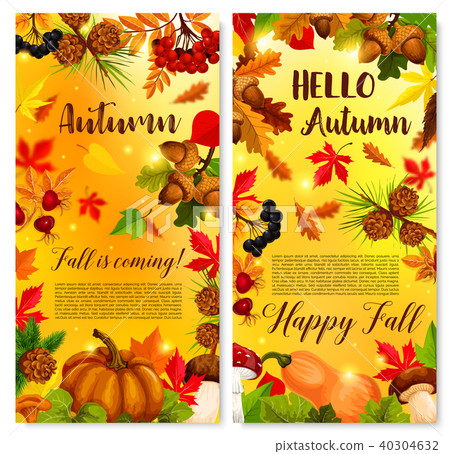 Autumn vector poster of fall foliage and pumpkin 40304632
