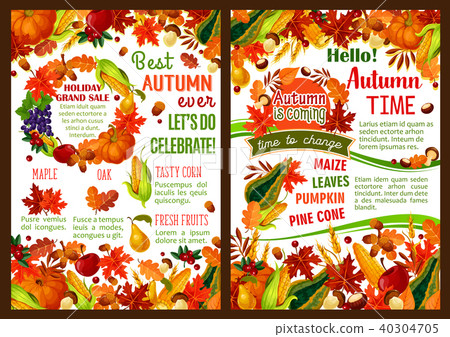 Autumn pumpkin, fruit and berry harvest poster - Stock Illustration ...