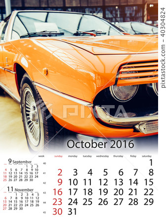 calendar October 2016 - vintage transport retro car 40304824