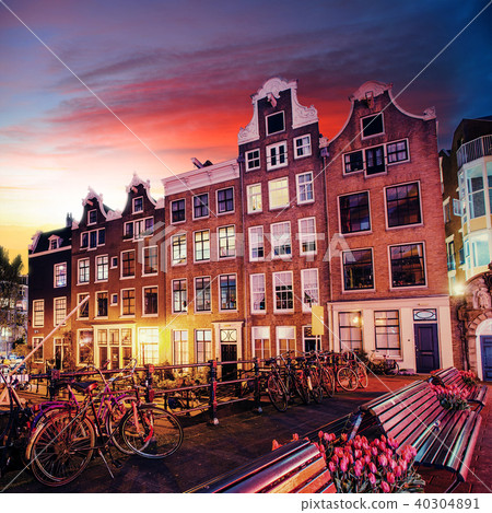 Beautiful calm night view of Amsterdam city Beautiful calm night view of Amsterdam city 40304891