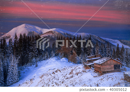 lanshaft fantastic winter and snowy mountains. Vintage effect lanshaft fantastic winter and snowy mountains. Vintage effect 40305012