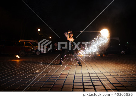 Amazing Fire Show at night 40305826