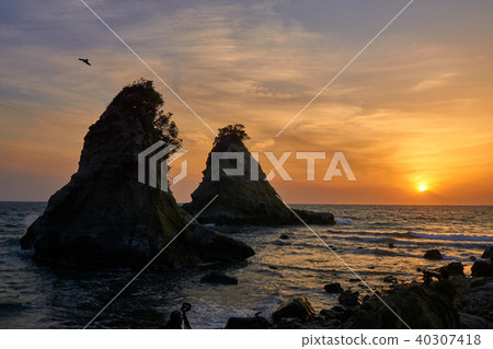 千葉縣北崎縣麻雀島的鑽石富士 40307418