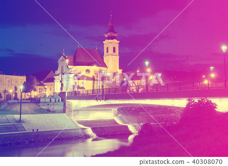 View on night streets of Gyor is colorful landmark of Hungary View on night streets of Gyor is colorful landmark of Hungary 40308070
